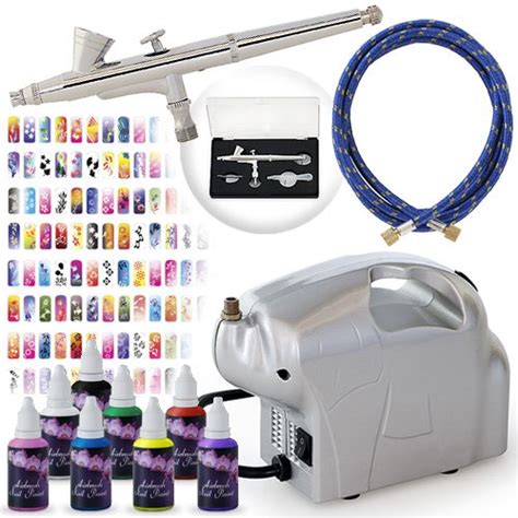 Complete Airbrush Nail Art Kit – 8 Color 240 Stencil Set | Buy