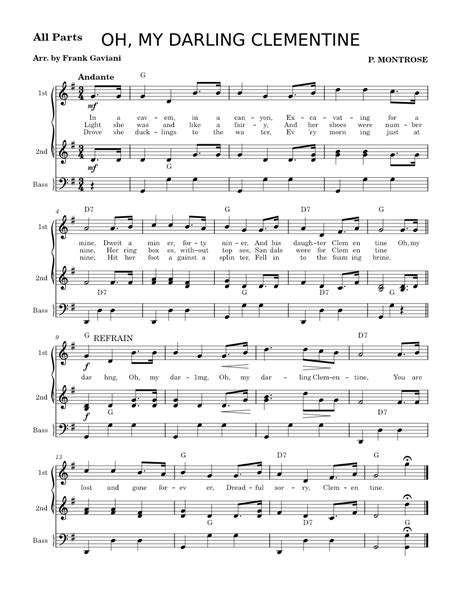 Oh My Darling Clementine Percy Montrose Sheet Music For Accordion Piano Trio