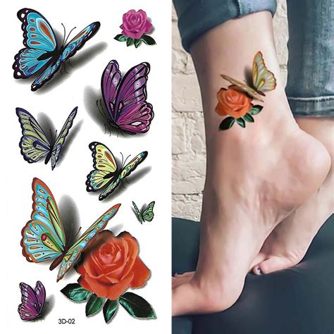 Tattoo Stickers Body Art 3d Flower Butterfly Waterproof Long Lasting 15 Days Tattoo Stickers