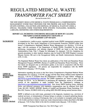 Fillable Online Nj RMW Transporter Fact Sheet State Of New Jersey