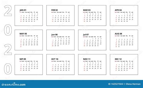 Plantilla De Calendario Horizontal La Semana Empieza El Domingo