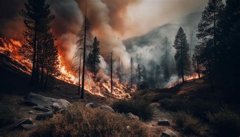 Premium AI Image | Burning forest fire destroys mountain landscape ...