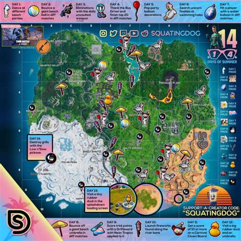 14 Days Of Summer Fortnite Challenges Cheat Sheet Unicorn Floaties