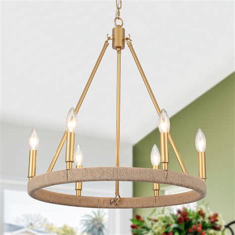 LWYTJO Farmhouse Gold Wagon Wheel Chandelier 6 Lights Luxury