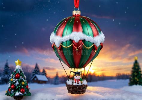 A Christmas Hot Air Balloon Ornament With A Backdrop Of A Winter Sky Generative AI Stock