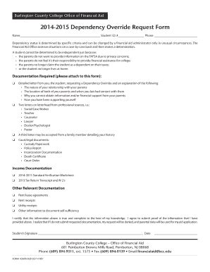 Fillable Online Bcc Dependency Override Request Form