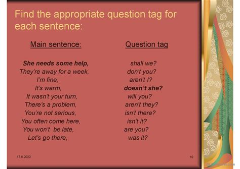 Question Tags Grammar Guide English Esl Powerpoints