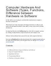 Computer Hardware And Software Types, Functions, Difference between ...