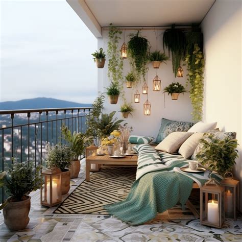 Stylish Balcony Decor With Potted Plants And Candles