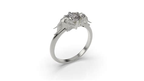 Elephant Engagement Ring White Gold Elephant Engagement Ring 14k