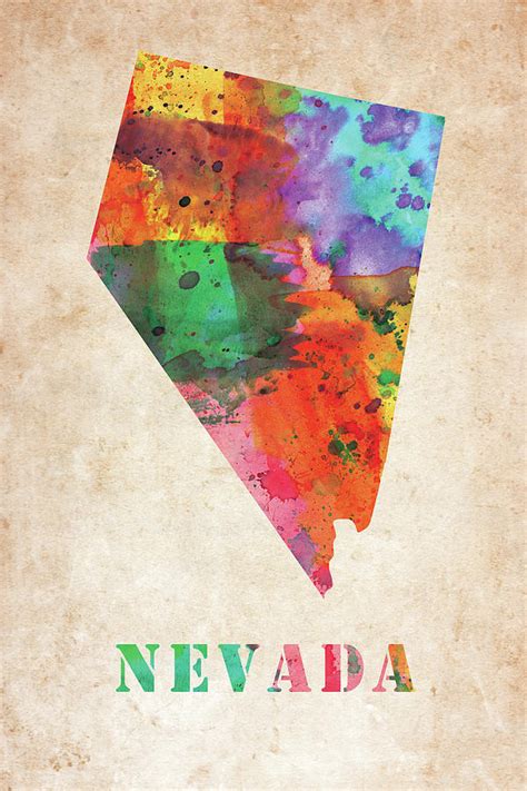 Nevada Colorful Watercolor Map Digital Art By Mihaela Pater