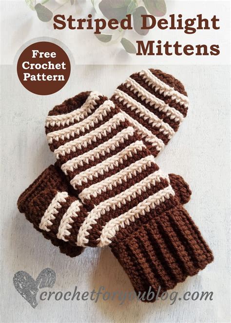 Crochet Striped Delight Mittens Free Pattern Crochet Mittens Free