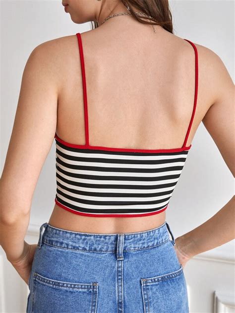 Shein Ezwear Striped Contrast Binding Crop Cami Top Shein Usa