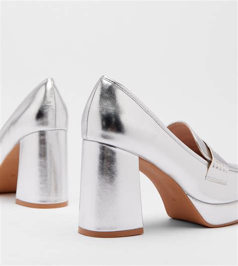 Buy Warehouse Faux Leather Platform Mary Jane Pumps In Silver