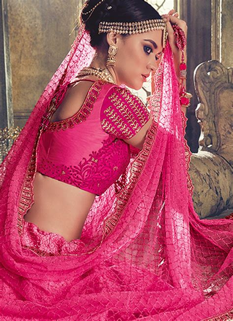 Shop Satin Hot Pink Lehenga Choli Online