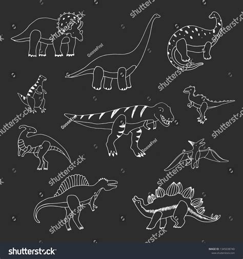 Dinosaur Cartoon Vector Line Illustrations Set Stock Vector (Royalty ...