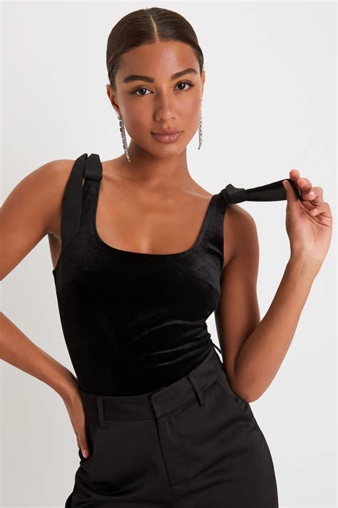 Black Velvet Bodysuit Tie Strap Bodysuit Sleeveless Bodysuit Lulus