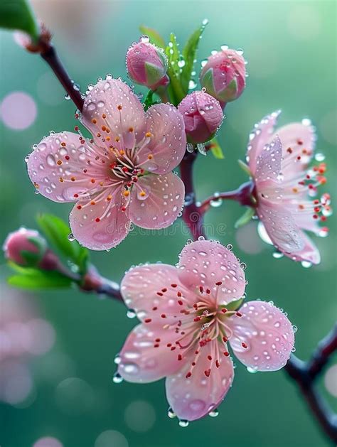 Raindrops On Cherry Blossoms In Spring Generative Ai Stock