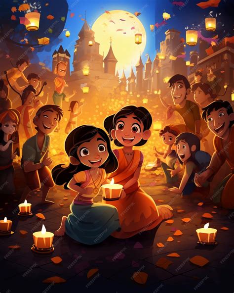 Premium AI Image | Diwali festival Cartoon poster India indian celebrations