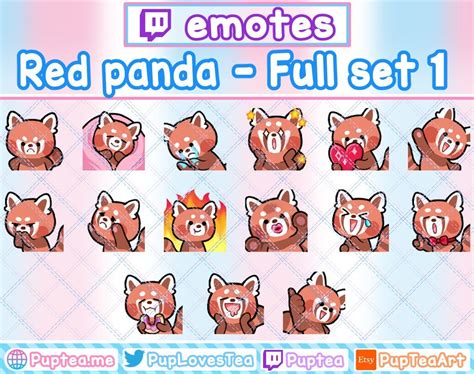 15x Cute Simple Red Panda Emotes Pack For Twitch And Discord Full Set 1