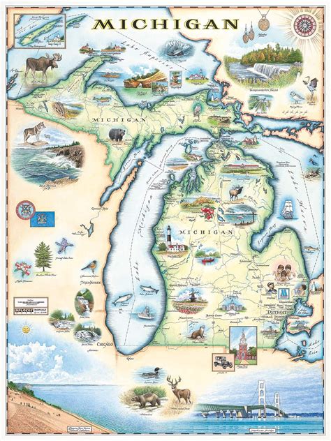 Amazon Michigan Map Wall Art Poster Authentic Hand Drawn Maps In