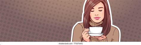 Portrait Beautiful Woman Holding Cup Hot Stock Vector Royalty Free Shutterstock