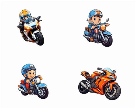 premium vector set  happy cute motorcycle watercolor illustrations