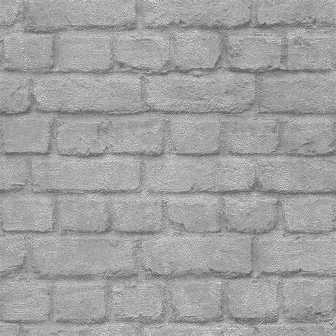 Rasch Brick Stone Wall Realistic Faux Effect Textured Silver Metallic