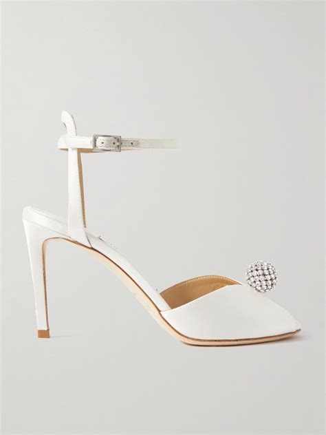 Jimmy Choo Sacora Crystal Embellished Satin Sandals White