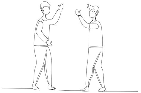 Premium Vector Two Friends Greet Each Other On The Street Silaturahim Oneline Drawing