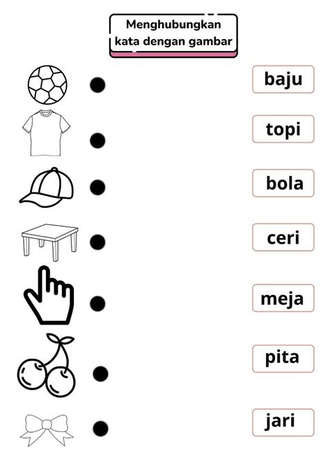 menghubungkan kata  gambar soal bahasa anak tk soal ulangan