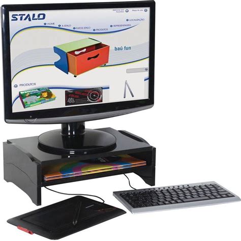 Suporte De Mesa Para Monitor Modular Mdf Preto Un Stalo Suporte