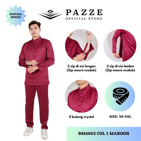 Satin Matte MAROON PAZZE BAJU MELAYU MODERN SLIM FIT BM6063C1