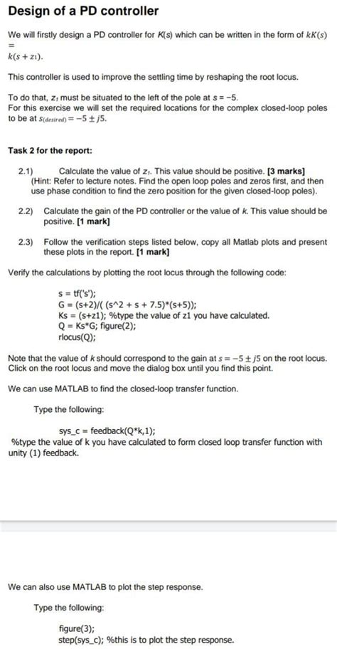 Solved Design of a PD controller We will firstly design a PD | Chegg.com