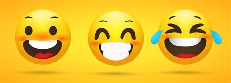 Emoji collection that displays happy emotions. Funny jokes in a yellow ...