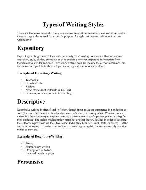 Types Of Writing Styles Types Of Writing Styles There Are Four Main Types Of Writing