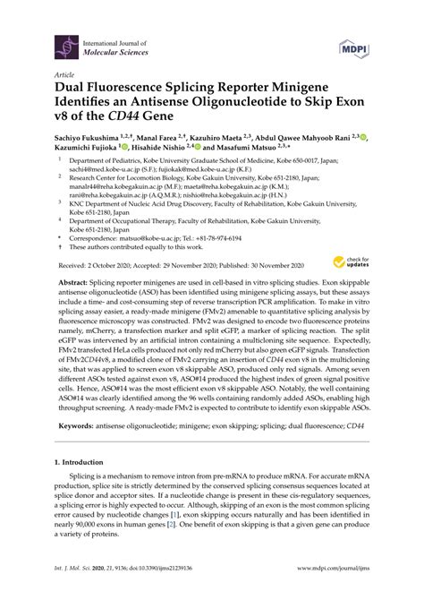 Pdf Dual Fluorescence Splicing Reporter Minigene Identifies An