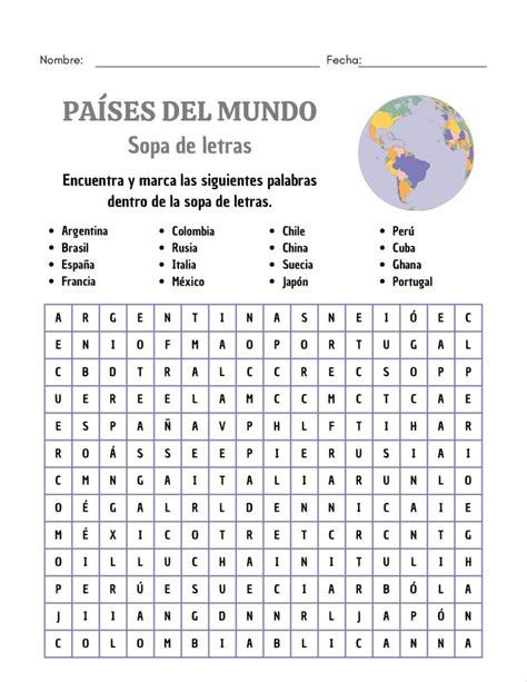 Sopa De Letras Geograf A In