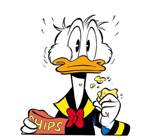 Donald Duck Eating Chips From A Bag With The Word Ships On It S Side