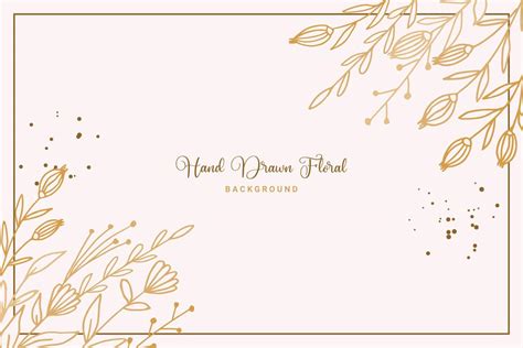 Elegant Golden Floral Background With Hand Drawn Flowers And Leaves