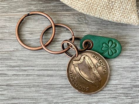 Old Irish Penny Pingin And Shamrock Key Chain Key Ring Or Clip