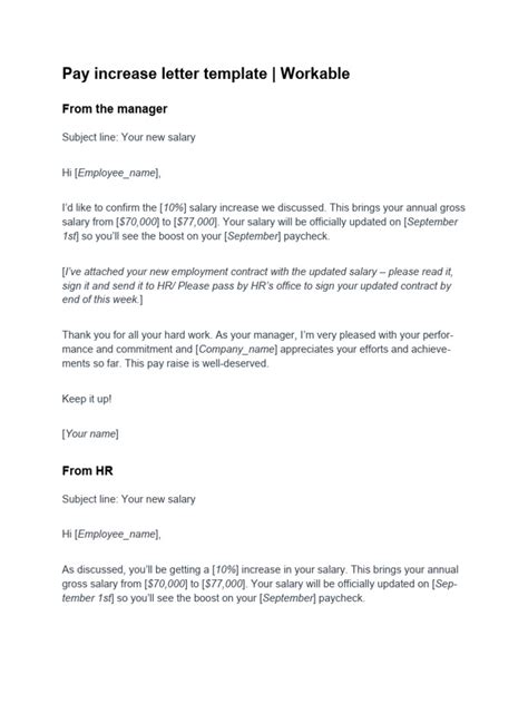 Pay Increase Letter Template | PDF