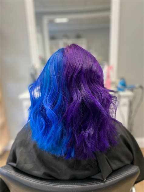 Blue And Violet Split Hair Split Dyed Hair Dyed Hair Blue Split Hair