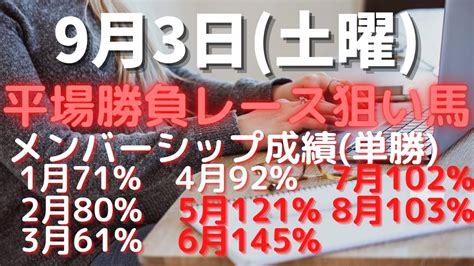 【競馬予想】9月3日の平場勝負レース該当馬（3レース）札幌6レース札幌8レース新潟8レースが該当！ Youtube