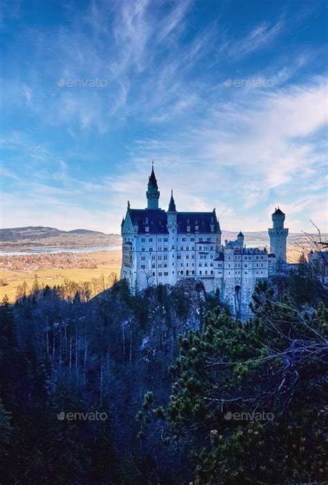 Winter Scenery With Amazing Neuschwanstein Castle In Germany Stock