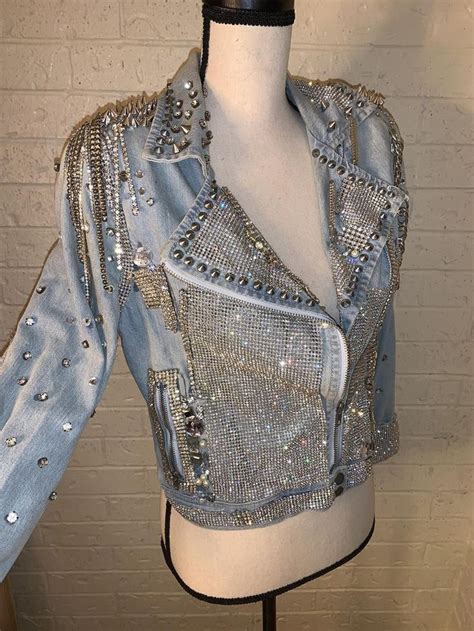 Bedazzled Bling Rhinestone Sequins Pearl Roses Denim Jacket Sale In 2021 Denim Jacket Sale