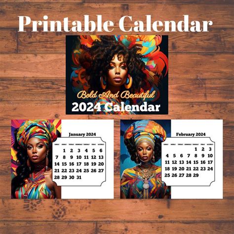 2024 Printable Calendar 2024 Digital Calendar African American Woman