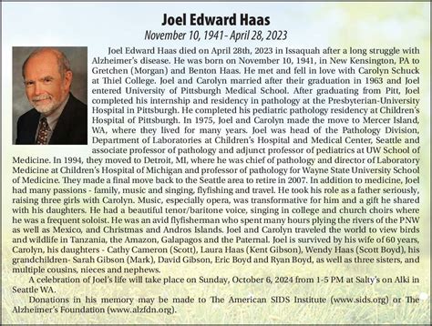 Joel Edward Haas Obituary Mercer Island Reporter