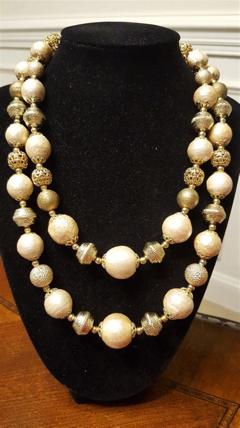 Champagne Color With Gold Beaded Necklace Vintage Jewelry Jewelry