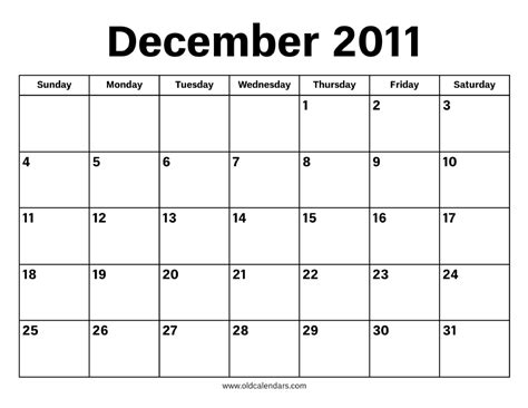 December 2011 Calendar – Printable Old Calendars